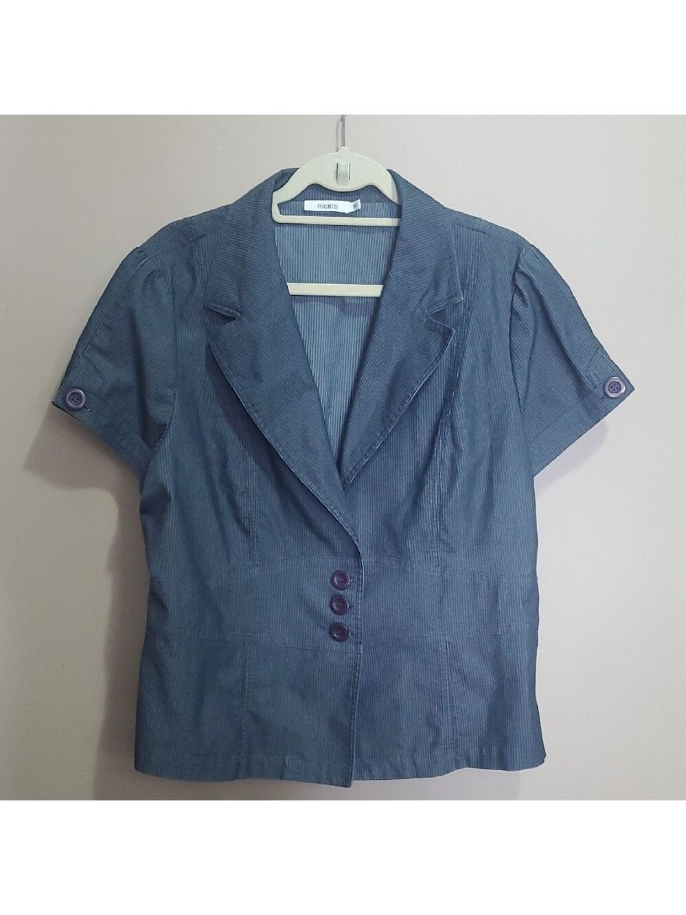 Ricki's Blue Short Sleeve Blazer with Button Detail Size 18